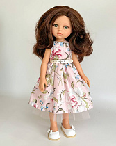 Платье на куклу Paola Reina 33 см, розовое, с цветами, +ПОЯСОК
